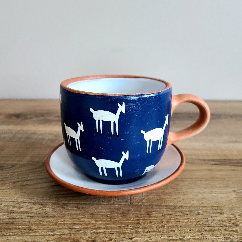 Peru red clay handmade hand painted tea/coffee cup with saucer.